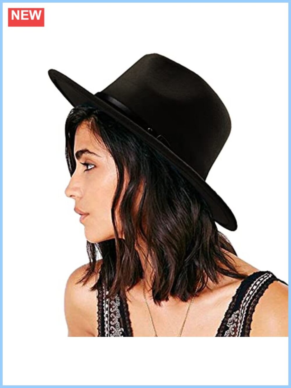 DRESHOW Women Classic Felt Fedora Wide Brim Floppy Panama Hat with Belt Buckle